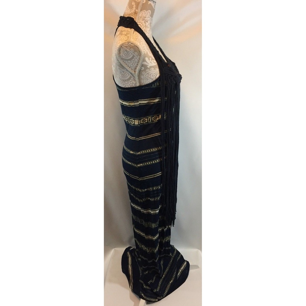Denim & Supply Ralph Lauren Maxi Dress Tribal Print Crochet Fringe Halter S Boho - Picture 4 of 10